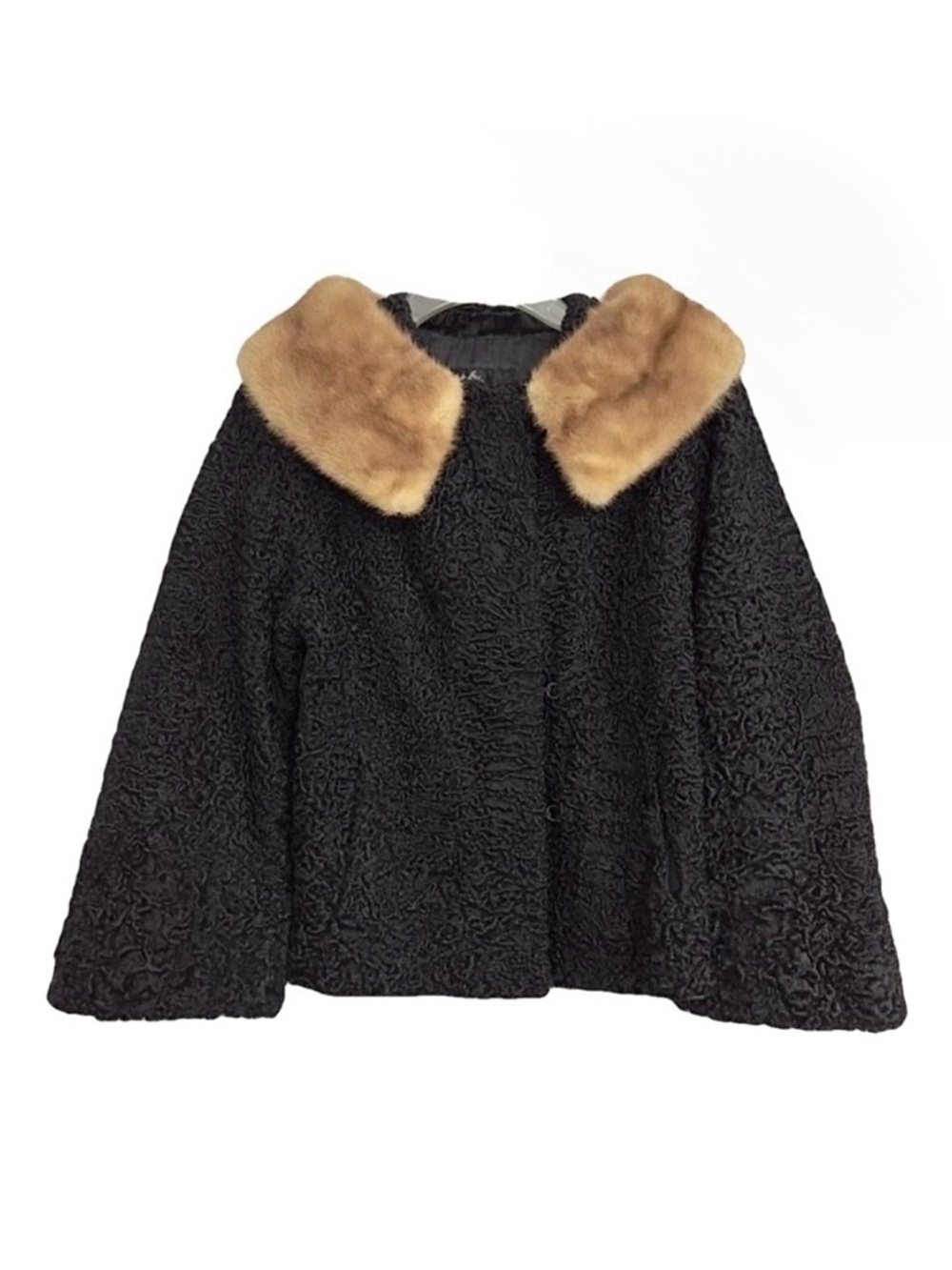 Wagner & Carlson Vintage Curly Persian Lamb Mink Fur Collar Jacket